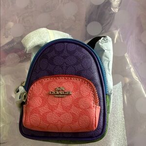 Coach Mini Backpack Coin Purse - Purple & Coral with Blue Trim